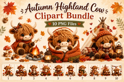 Autumn Camping Highland Cow Clipart Bundle, Cozy Fall Cow Product Image 1