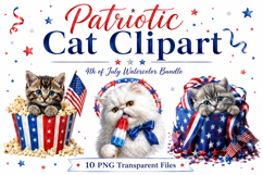 Patriotic Cat 4th of July Watercolor Clipart Bundle Product Image 1