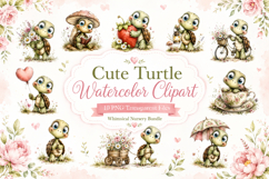 Cute Turtle Watercolor Clipart Bundle, Whimsical Turtle PNG Product Image 1