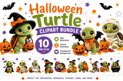 Halloween Turtle Clipart Bundle, Cute Spooky Turtle PNG Product Image 3