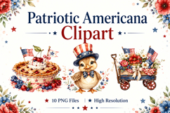 Patriotic Americana Clipart PNG, 4th of July Watercolor Product Image 1
