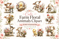 Cute Farm Floral Animals Watercolor Clipart Bundle Product Image 1