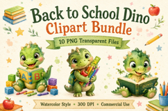 Cute School Dino Clipart, Back to School Dinosaur PNG Bundle Product Image 1