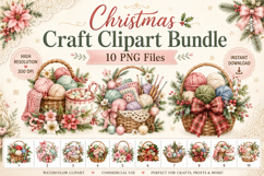 Christmas Craft Clipart Bundle, Yarn Basket PNG Product Image 1