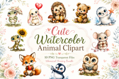 Cute Watercolor Animal Clipart Bundle, Whimsical Nursery Product Image 1