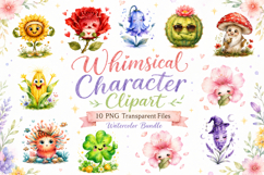 Kawaii Floral Character Watercolor Clipart Product Image 1