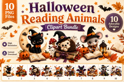 Halloween Reading Animals Clipart Bundle, Cute Spooky Book Product Image 1