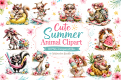 Cute Summer Animal Watercolor Clipart Bundle, Funny Animal Product Image 1