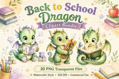 Back to School Dragon Clipart Bundle, Cute School Dragon PNG Product Image 1