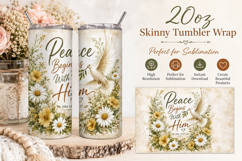 Peace Begins With Him Tumbler Wrap PNG, Christian Dove 20oz Product Image 1