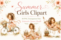 Summer Girls Watercolor Clipart Bundle, Cute Girl PNG Product Image 1