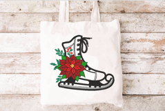 Ice Skates Boot with Poinsettia, Xmas Machine Embroidery Product Image 3