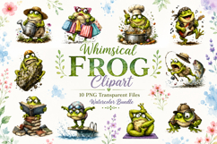 Whimsical Frog Watercolor Clipart Bundle, Funny Frog PNG Product Image 1