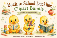 Back to School Duckling Clipart Bundle, Cute School Duck PNG Product Image 1
