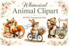Whimsical Animal Watercolor Clipart Bundle, Cute Storybook Product Image 1