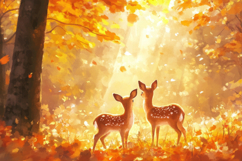 Baby Deer with Autumn Forest Background Wallpaper Product Image 1