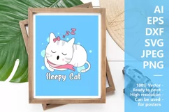 Sleepy Cat Cartoon Vector - Trendy Animal T-Shirt Design Product Image 2