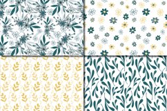Seamless Green and Yellow Hand Drawn Flowers and Leaves Digital Paper / Foliage Seamless Pattern / Scrapbooking Papers Product Image 3