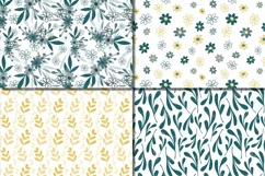 Seamless Green and Yellow Hand Drawn Flowers and Leaves Digital Paper / Foliage Seamless Pattern / Scrapbooking Papers Product Image 3