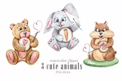 Watercolor cute animals clipart-bunny, bear, hamster Product Image 1