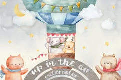 Hot air balloons watercolor with animals, baby art Product Image 1