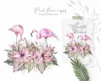 Watercolor pink flamingo clipart Valentines day illustration Product Image 2