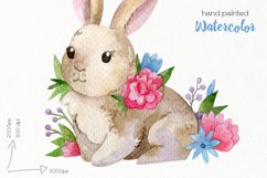 Watercolor Bunny with Flowers Clipart - PNG Files Product Image 3