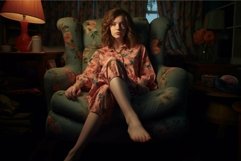 Serene evening at home - woman relaxing in armchair Product Image 1