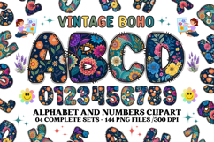 Vintage Boho Alphabet png clipart, boho letters doodle Product Image 1