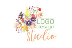 LOGO with asters, maple leaves and physalis Watercolor png Product Image 3