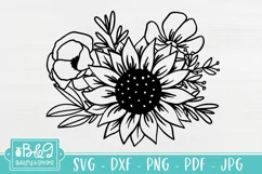 Floral Arrangement SVG - Sunflower SVG - Line Art Flowers Product Image 2