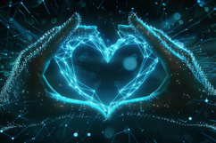 Blue Heart Shape Network in Hands Background Wallpaper Product Image 1