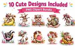 Cute Summer Animal Watercolor Clipart Bundle, Funny Animal Product Image 2