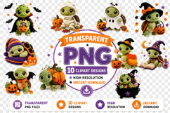 Halloween Turtle Clipart Bundle, Cute Spooky Turtle PNG Product Image 2