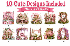 Pink Fairy Garden Watercolor Clipart Bundle, Cottagecore Product Image 3