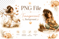 Boho Summer Girl Clipart, Watercolor Girl PNG Product Image 2
