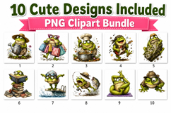 Whimsical Frog Watercolor Clipart Bundle, Funny Frog PNG Product Image 2