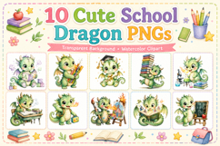 Back to School Dragon Clipart Bundle, Cute School Dragon PNG Product Image 2