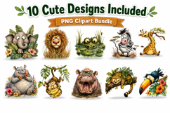 Whimsical Safari Animals Watercolor Clipart Bundle Product Image 2