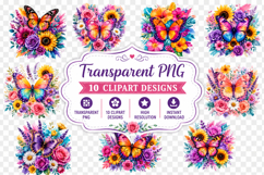 Butterfly Floral Clipart Bundle, Colorful Butterfly PNG Product Image 2