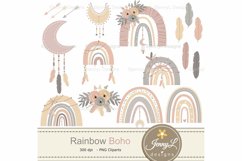 Rainbow Boho Digital papers and Feathers Clipart Product Image 2