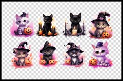 8 Cute Halloween Cat Watercolour Clipart Sublimation Product Image 2