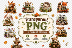 Woodland Reading Animals Clipart Bundle, Cozy Forest Animal Product Image 2