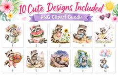 Summer Raccoon Watercolor Clipart Bundle, Cute Raccoon PNG Product Image 2
