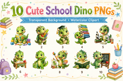 Cute School Dino Clipart, Back to School Dinosaur PNG Bundle Product Image 2