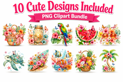 Tropical Summer Watercolor Clipart Bundle, Beach Floral PNG Product Image 2