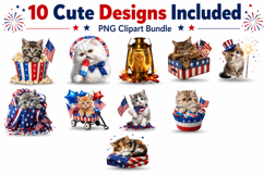 Patriotic Cat 4th of July Watercolor Clipart Bundle Product Image 2