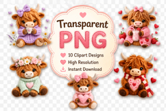 Baby Highland Cow Valentine Clipart Bundle, Cute Plush Cow Product Image 2