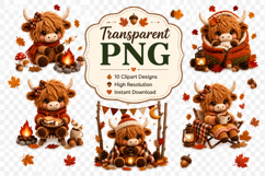 Autumn Camping Highland Cow Clipart Bundle, Cozy Fall Cow Product Image 2