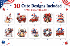 4th of July Watercolor Clipart Bundle, Patriotic PNG Product Image 2